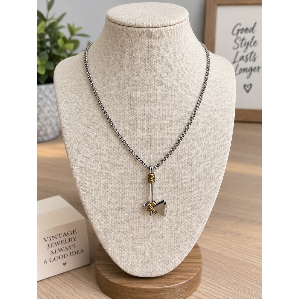 Vintage Avon 1978 Tomahawk Axe Pendant Necklace Two Tone